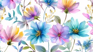 水彩花卉无缝图案背景