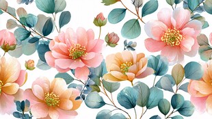 水彩风花卉植物无缝图案