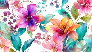 水彩花卉图案 清新自然风