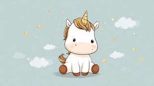 可爱独角兽云端惬意小坐