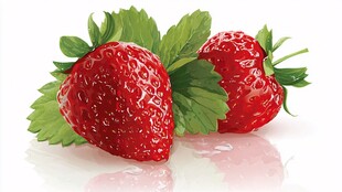 新鲜诱人的红草莓与绿叶