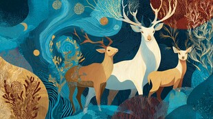 梦幻森林中的优雅鹿群