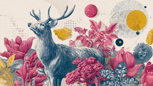 梦幻鹿与缤纷花卉插画