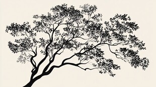 水墨风孤树剪影