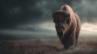 荒野中独行的雄壮野牛