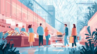 超市内人群购物热闹场景