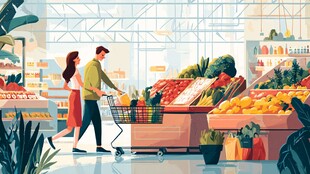 超市中情侣惬意购物场景