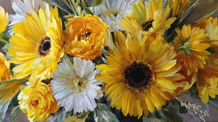 多彩黄白花卉美丽绽放