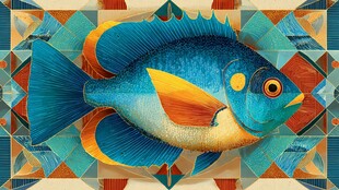 几何图案中的绚丽海鱼