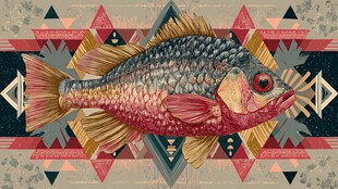 几何风格鱼的艺术插画