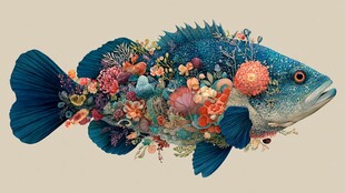 花卉装饰的梦幻海洋鱼