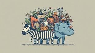 斑马大象驮着多彩物品