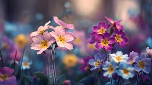 梦幻多彩报春花绽放图景