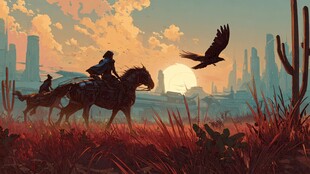 夕阳下的西部骑马之旅