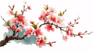 水墨桃花枝