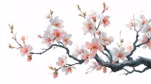 绽放的粉嫩桃花枝