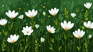 春日雏菊烂漫的绿色草地