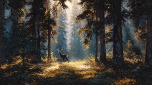 阳光森林中的孤独麋鹿