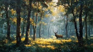 森林晨光中的优雅雄鹿