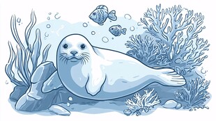 海底的可爱海豹与鱼类