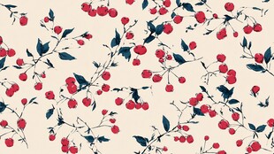 樱桃花卉图案无缝背景图