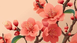 娇艳绽放的粉色花枝