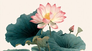 水墨风盛开的娇艳荷花