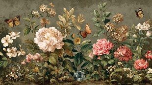 欧式花卉蝴蝶复古风插画