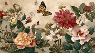 复古花卉与蝴蝶装饰画