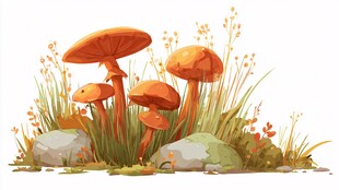 草地上的橙色蘑菇插画