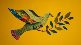 彩色和平鸽衔橄榄枝图案