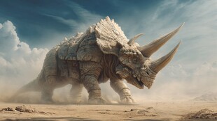 沙漠中的巨型三角恐龙