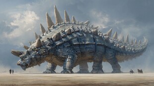 机械恐龙屹立于荒芜之地