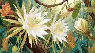 梦幻昙花绽放于繁茂丛林