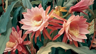 盛开的粉色昙花娇艳欲滴