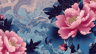 国风牡丹海浪纹精美图案