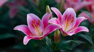 娇艳双生粉百合绽放