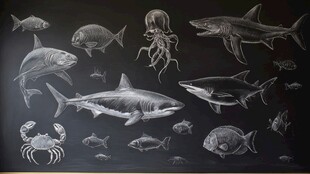 黑板上的海洋生物绘画