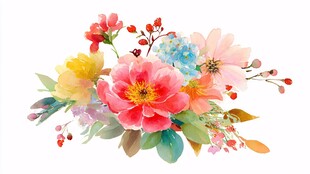 缤纷水彩花卉插画