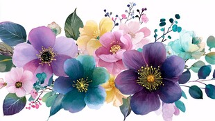 多彩花卉水彩装饰图案