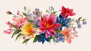 多彩花卉水彩插画作品