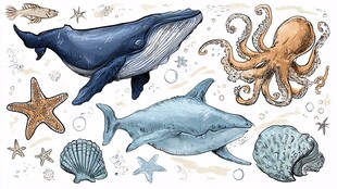 海洋生物插画集合