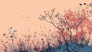 秋日花草飞鸟浪漫景致