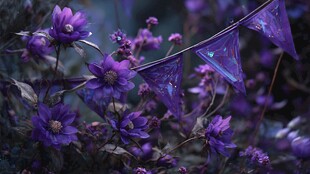 梦幻紫花与三角旗装饰