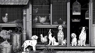 狗狗与家禽共处的温馨场景