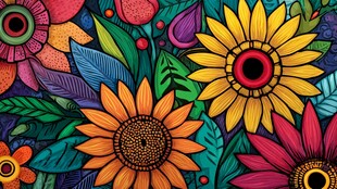 多彩花卉图案装饰画