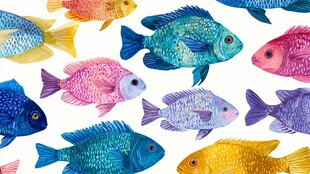 多彩缤纷的热带鱼图案