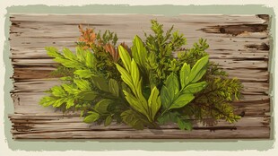 木板上的翠绿植物
