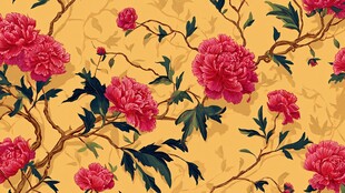 中式牡丹花卉图案背景图