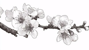 水墨风杏花枝头插画